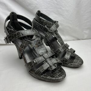 Lane Bryant Women's Gray Reptile Print Strappy Open Toe Heeled Shoes Size 8W